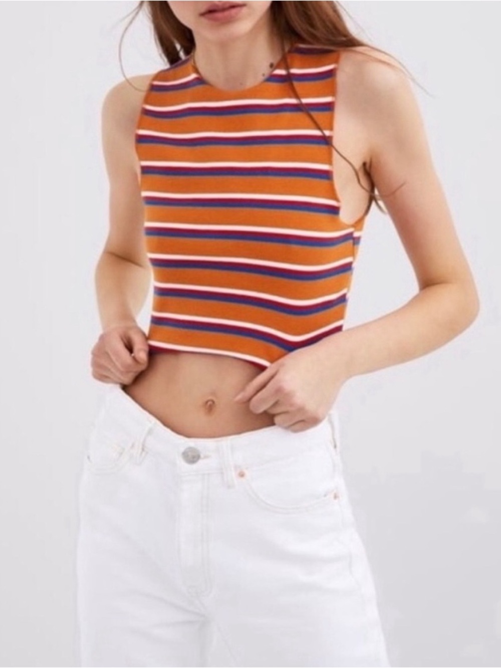 NWT ZARA Striped Ribbed Cropped Sleeveless Tank Top Medium